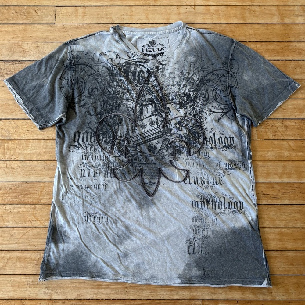 VTG Helix Cross AOP T-Shirt Size XL Affliction Style Skater Grunge Punk Goth y2k